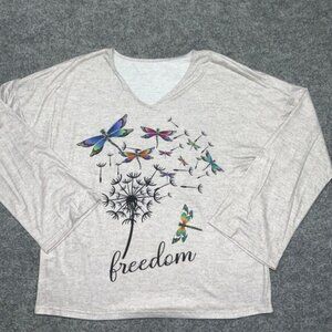 Womens Shirt size 2X Beige  Dragon Flies Dandelion  Casual  Ladies